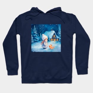 Girl and little fox at Christmas Hoodie